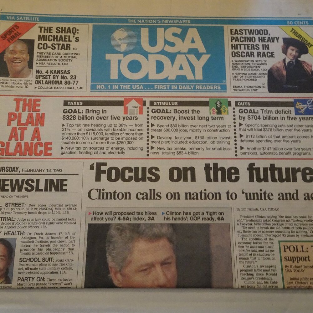 USA TODAY - February 18, 1993 - “Focus on the Future” - Clinton - Newspaper